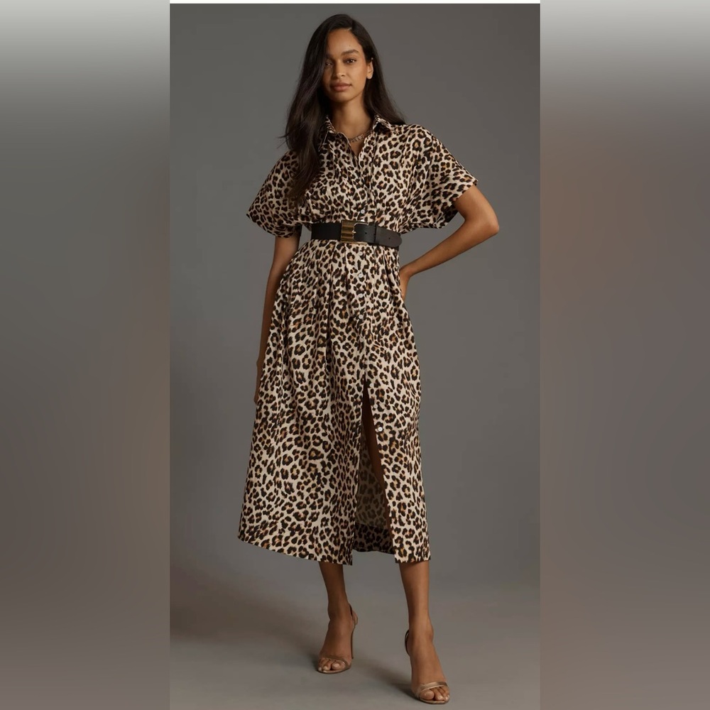 By Anthropologie The Tobie Button-Front Pleated Shirt Dress by Exquise Size M